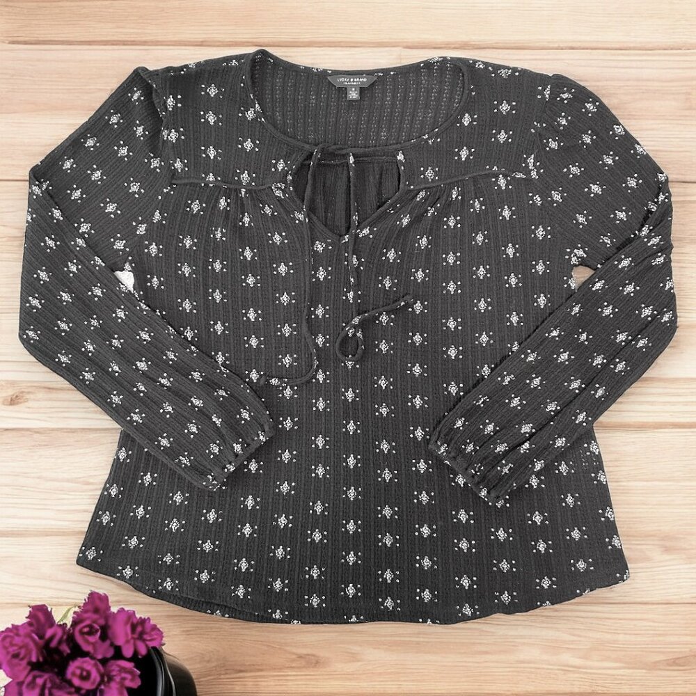 Lucky Brand black printed drop needle top SIZE M